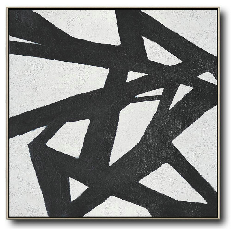 Acrylic Painting Large Wall Art,Oversized Minimal Black And White Painting - Modern Wall Decor